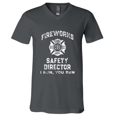 Funny FIREWORKS SAFETY DIRECTOR Firefighter America Red V-Neck T-Shirt