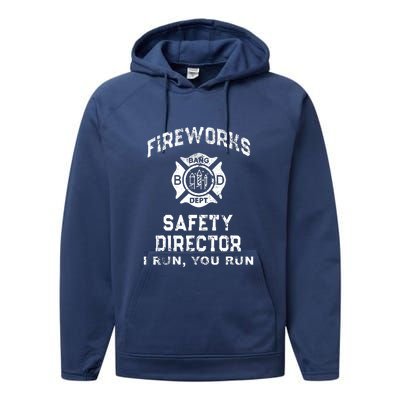 Funny FIREWORKS SAFETY DIRECTOR Firefighter America Red Performance Fleece Hoodie