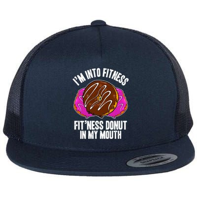 Funny Fitness Saying Workout Gym National Donut Day Lover Funny Gift Flat Bill Trucker Hat