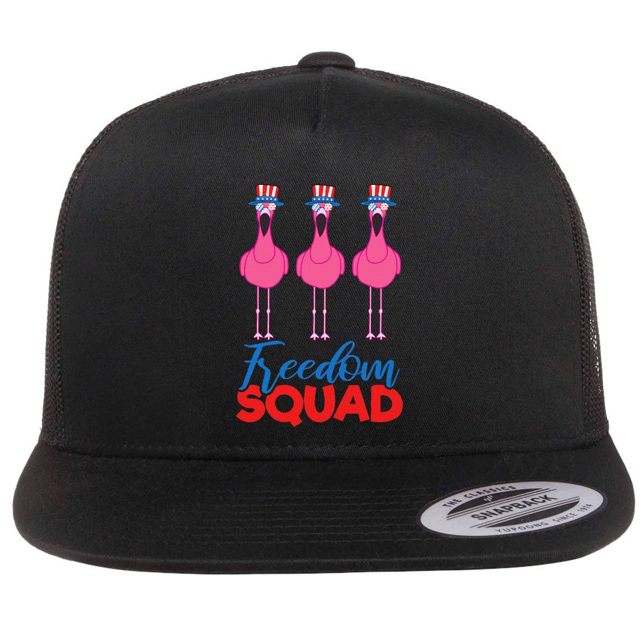 Flamingo Freedom Squad Matching 4th Of July Usa Team Gift Flat Bill Trucker Hat