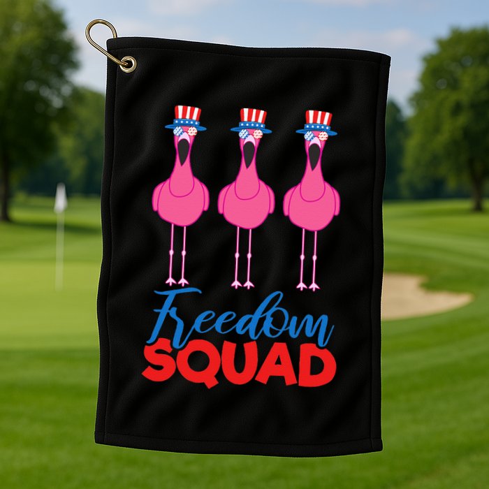 Flamingo Freedom Squad Matching 4th Of July Usa Team Gift Golf Towel