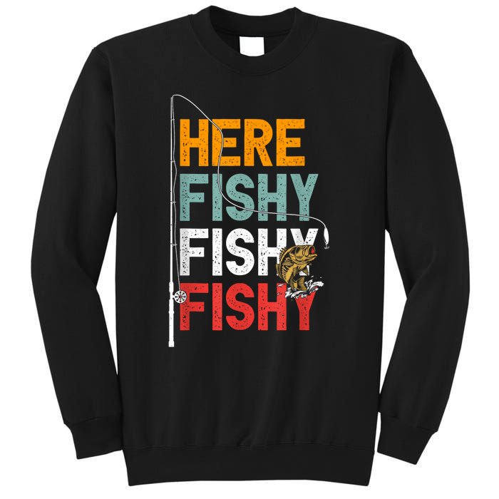 Fishing Funny Saying Vintage Graphic Here Fishy Fisherman Sweatshirt