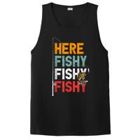 Fishing Funny Saying Vintage Graphic Here Fishy Fisherman PosiCharge Competitor Tank