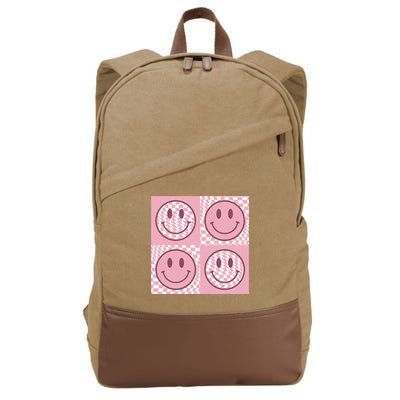 Funny Face Shirt Checkered Pattern Smile Face Meme Trendy Cotton Canvas Backpack