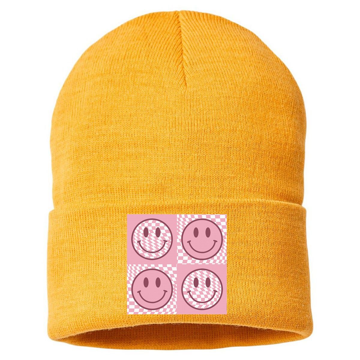 Funny Face Shirt Checkered Pattern Smile Face Meme Trendy Sustainable Knit Beanie