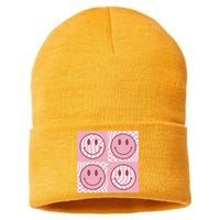 Funny Face Shirt Checkered Pattern Smile Face Meme Trendy Sustainable Knit Beanie