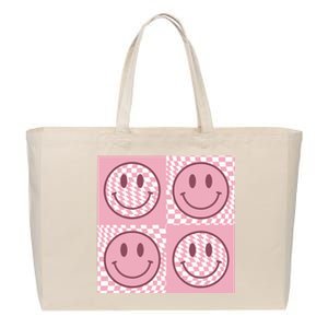 Funny Face Shirt Checkered Pattern Smile Face Meme Trendy Cotton Canvas Jumbo Tote