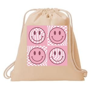 Funny Face Shirt Checkered Pattern Smile Face Meme Trendy Drawstring Bag