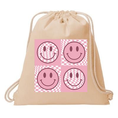 Funny Face Shirt Checkered Pattern Smile Face Meme Trendy Drawstring Bag