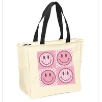 Funny Face Shirt Checkered Pattern Smile Face Meme Trendy Zip Tote Bag