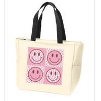 Funny Face Shirt Checkered Pattern Smile Face Meme Trendy Zip Tote Bag