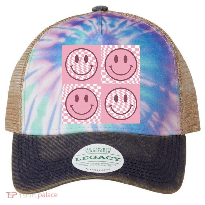 Funny Face Shirt Checkered Pattern Smile Face Meme Trendy Legacy Tie Dye Trucker Hat