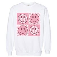 Funny Face Shirt Checkered Pattern Smile Face Meme Trendy Garment-Dyed Sweatshirt