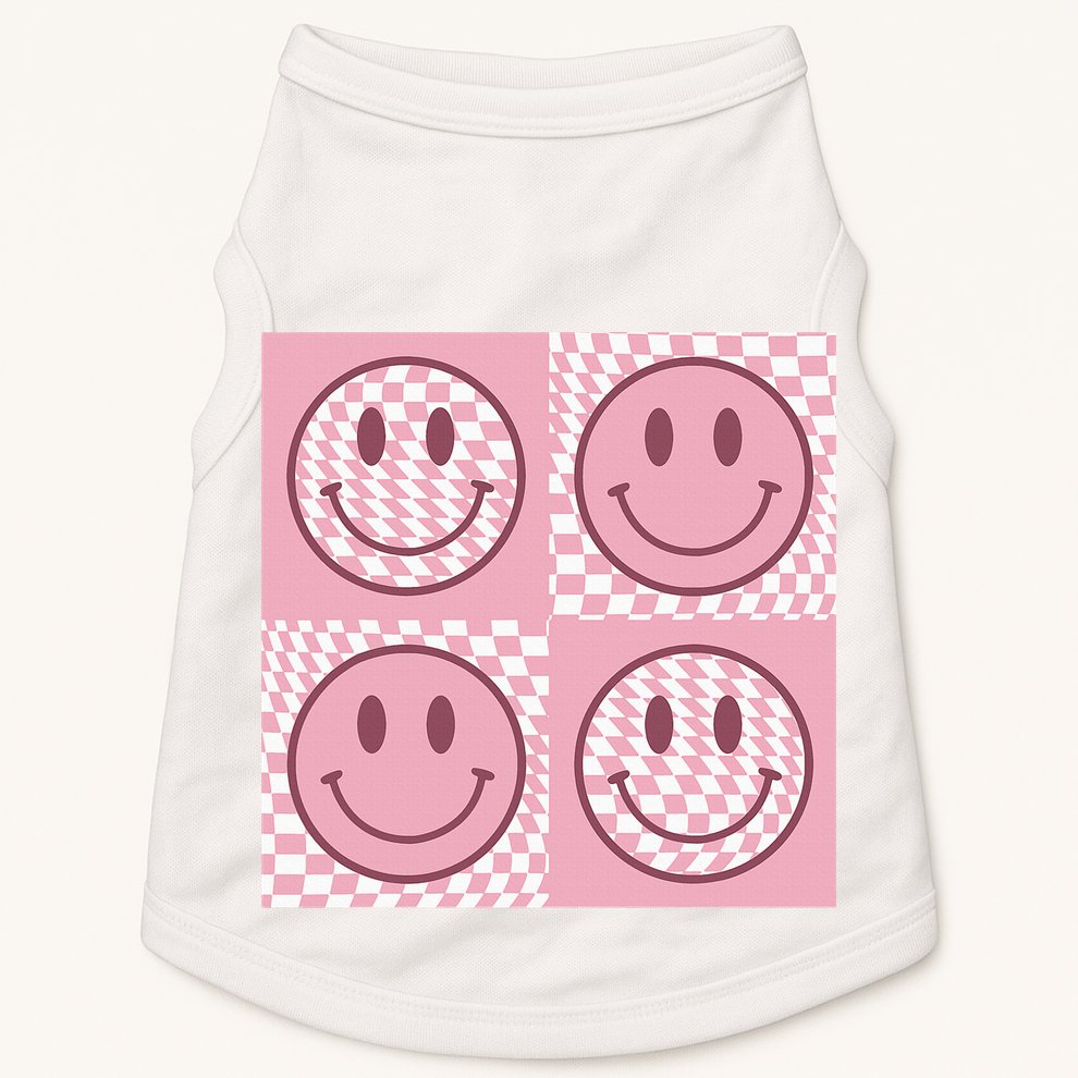 Funny Face Shirt Checkered Pattern Smile Face Meme Trendy Doggie Tank