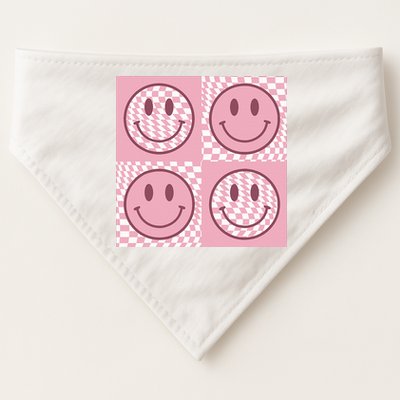 Funny Face Shirt Checkered Pattern Smile Face Meme Trendy USA-Made Doggie Bandana