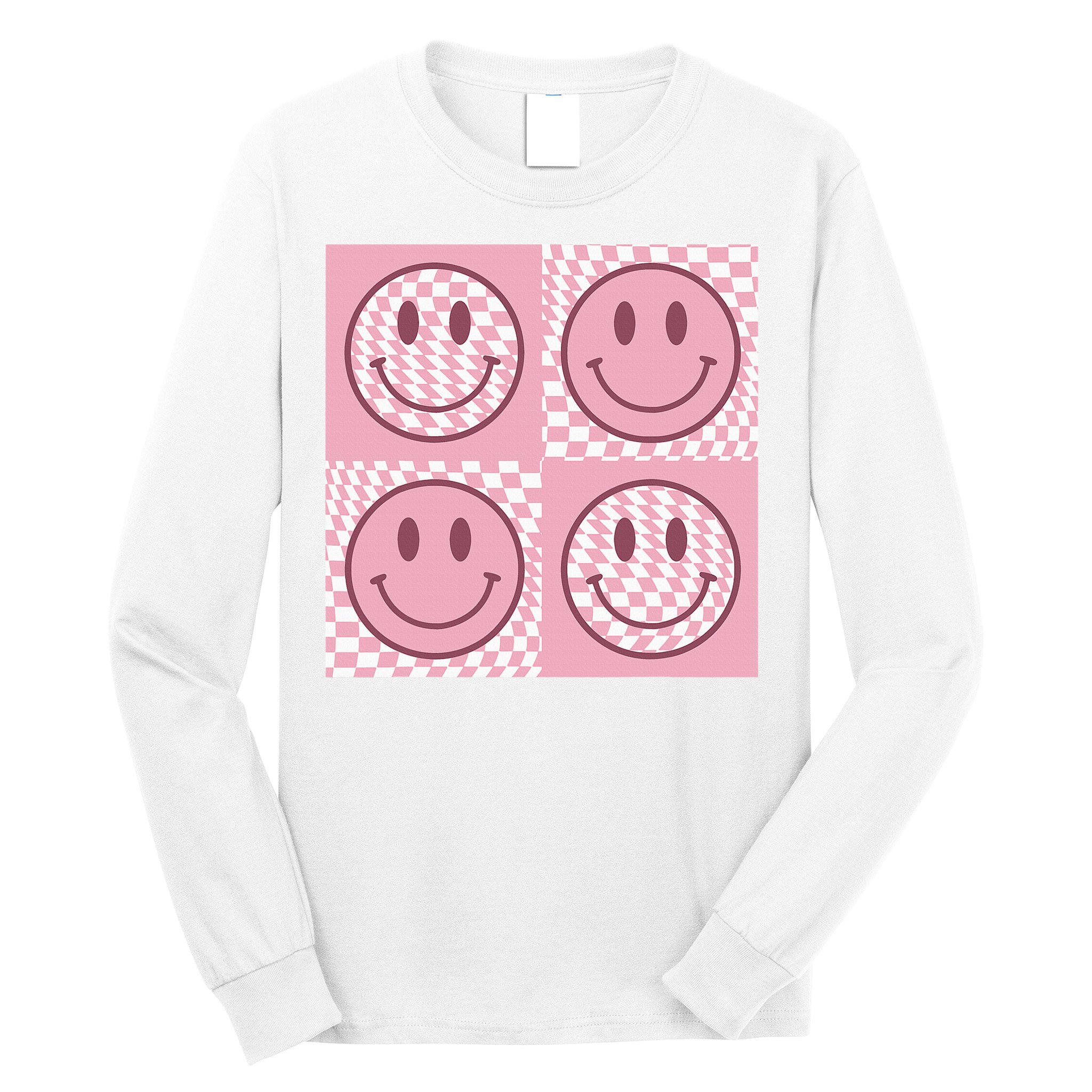 Funny Face Shirt Checkered Pattern Smile Face Meme Trendy Long Sleeve Shirt
