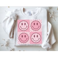 Funny Face Shirt Checkered Pattern Smile Face Meme Trendy Sweatshirt