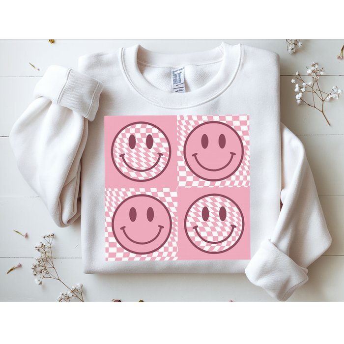 Funny Face Shirt Checkered Pattern Smile Face Meme Trendy Sweatshirt