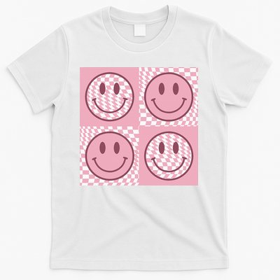 Funny Face Shirt Checkered Pattern Smile Face Meme Trendy T-Shirt