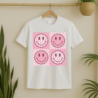 Funny Face Shirt Checkered Pattern Smile Face Meme Trendy T-Shirt