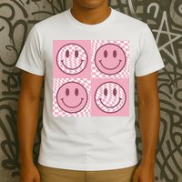 Funny Face Shirt Checkered Pattern Smile Face Meme Trendy T-Shirt