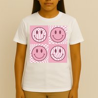 Funny Face Shirt Checkered Pattern Smile Face Meme Trendy T-Shirt