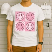 Funny Face Shirt Checkered Pattern Smile Face Meme Trendy T-Shirt