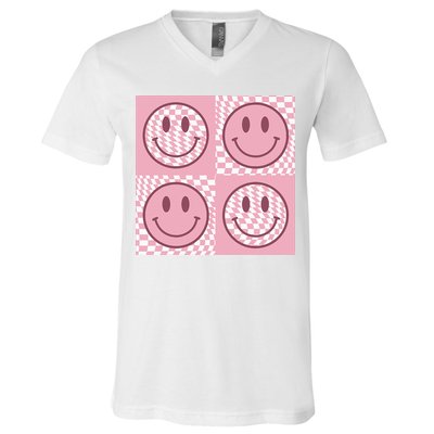 Funny Face Shirt Checkered Pattern Smile Face Meme Trendy V-Neck T-Shirt
