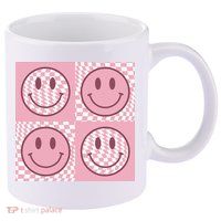 Funny Face Shirt Checkered Pattern Smile Face Meme Trendy 11oz C Handle Ceramic Mug