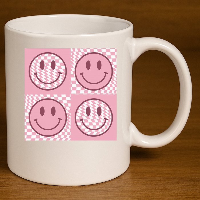 Funny Face Shirt Checkered Pattern Smile Face Meme Trendy 11oz C Handle Ceramic Mug