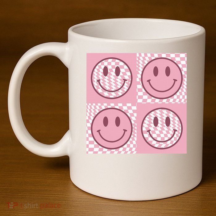 Funny Face Shirt Checkered Pattern Smile Face Meme Trendy 11oz C Handle Ceramic Mug