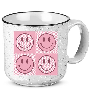Funny Face Shirt Checkered Pattern Smile Face Meme Trendy 15oz Campfire Ceramic Mug