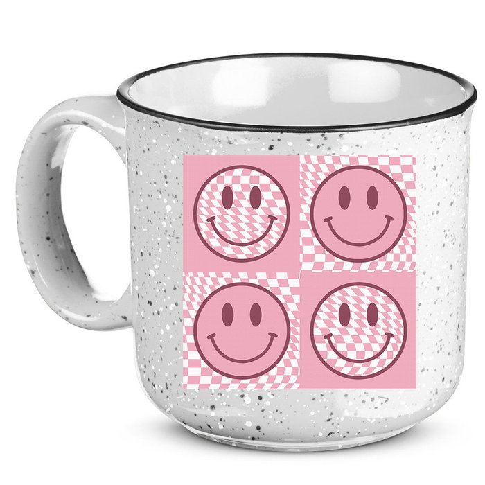 Funny Face Shirt Checkered Pattern Smile Face Meme Trendy 15oz Campfire Ceramic Mug
