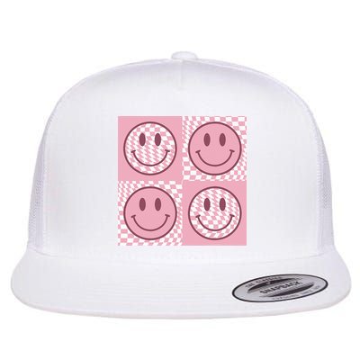 Funny Face Shirt Checkered Pattern Smile Face Meme Trendy Flat Bill Trucker Hat