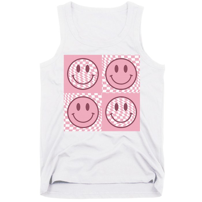 Funny Face Shirt Checkered Pattern Smile Face Meme Trendy Tank Top