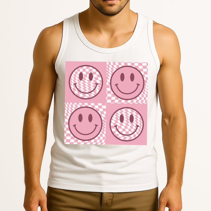Funny Face Shirt Checkered Pattern Smile Face Meme Trendy Tank Top