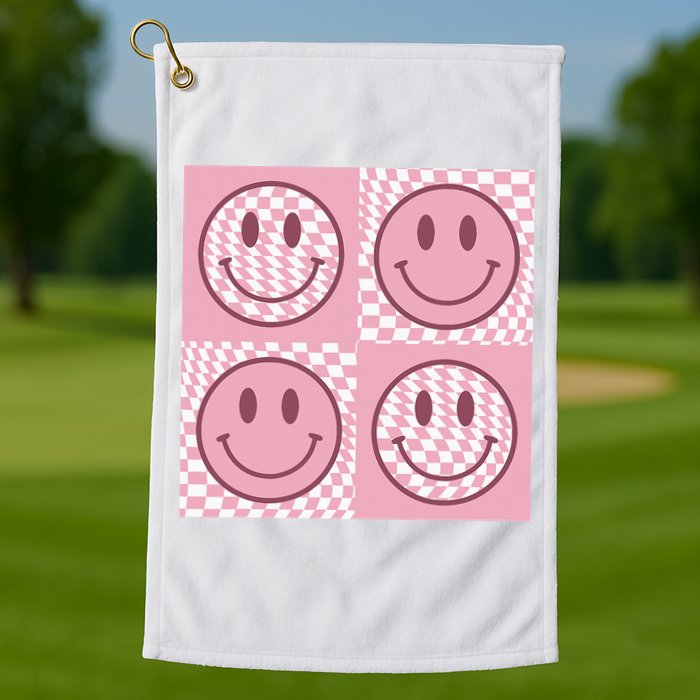 Funny Face Shirt Checkered Pattern Smile Face Meme Trendy Golf Towel