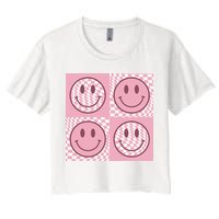 Funny Face Shirt Checkered Pattern Smile Face Meme Trendy Crop Top