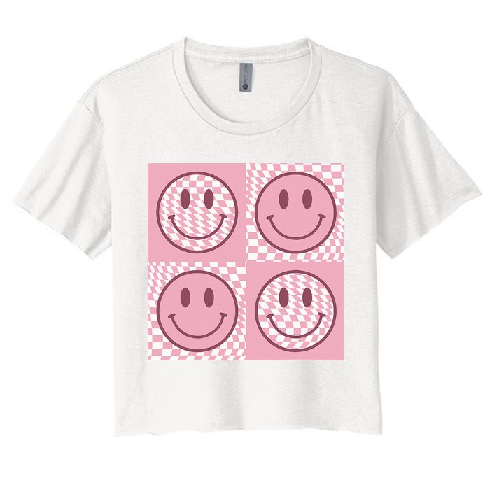 Funny Face Shirt Checkered Pattern Smile Face Meme Trendy Crop Top