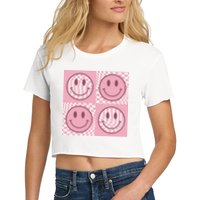 Funny Face Shirt Checkered Pattern Smile Face Meme Trendy Crop Top