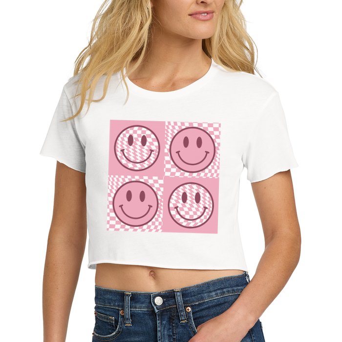 Funny Face Shirt Checkered Pattern Smile Face Meme Trendy Crop Top