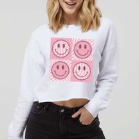 Funny Face Shirt Checkered Pattern Smile Face Meme Trendy Cropped Pullover Crew