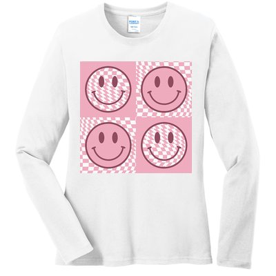 Funny Face Shirt Checkered Pattern Smile Face Meme Trendy Ladies Long Sleeve Shirt