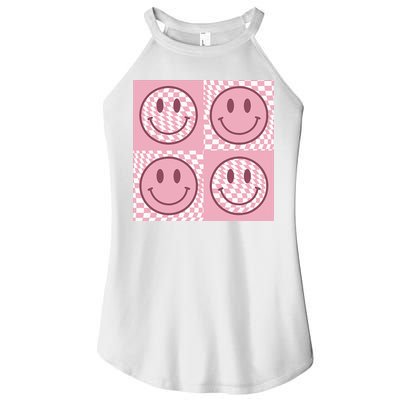 Funny Face Shirt Checkered Pattern Smile Face Meme Trendy Women's Perfect Tri Rocker Tank