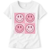 Funny Face Shirt Checkered Pattern Smile Face Meme Trendy Womens T-Shirt