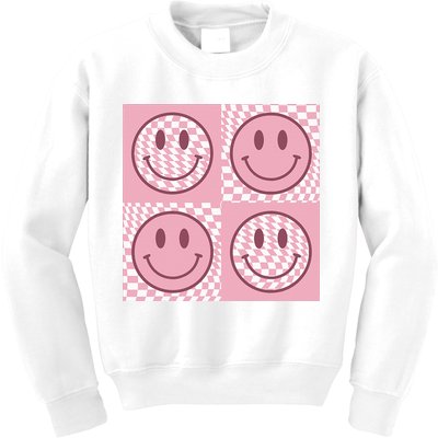 Funny Face Shirt Checkered Pattern Smile Face Meme Trendy Kids Sweatshirt