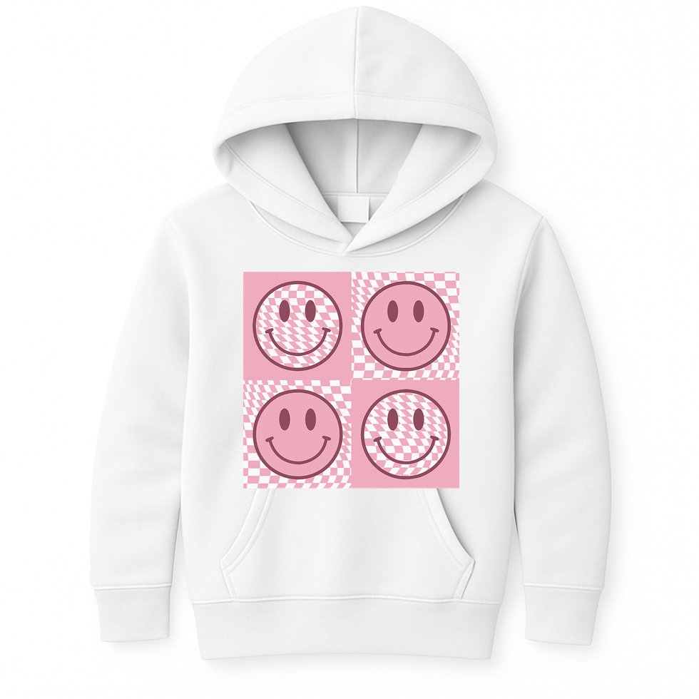 Funny Face Shirt Checkered Pattern Smile Face Meme Trendy Kids Hoodie