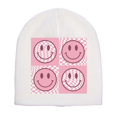 Funny Face Shirt Checkered Pattern Smile Face Meme Trendy Short Acrylic Beanie