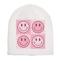 Funny Face Shirt Checkered Pattern Smile Face Meme Trendy Short Acrylic Beanie
