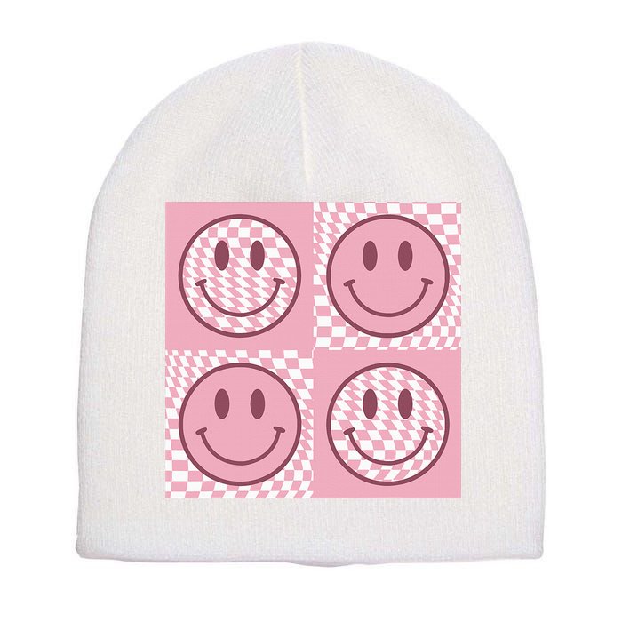 Funny Face Shirt Checkered Pattern Smile Face Meme Trendy Short Acrylic Beanie